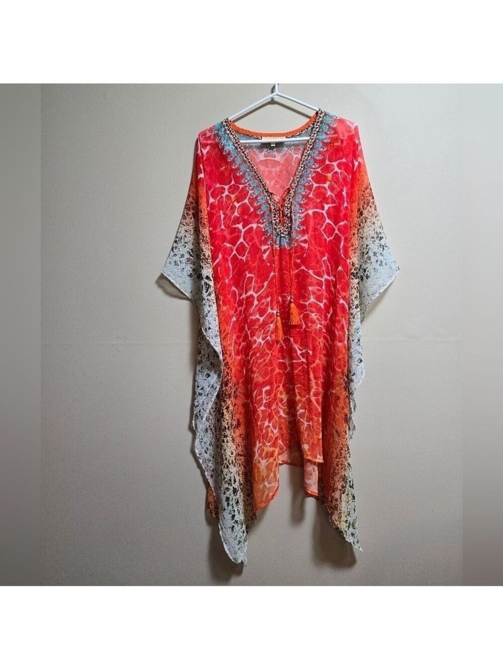 True colors sheer cover up color orange with rhinestones embellishment one size